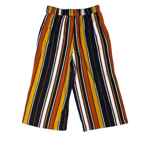 Zara Trafaluc Pants Wide Leg Crop Multicolored Striped Women's Size Large Belted - Picture 5 of 6